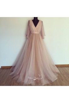 Rochie de mireasa in tonuri de rose quartz, peach si cappuccino